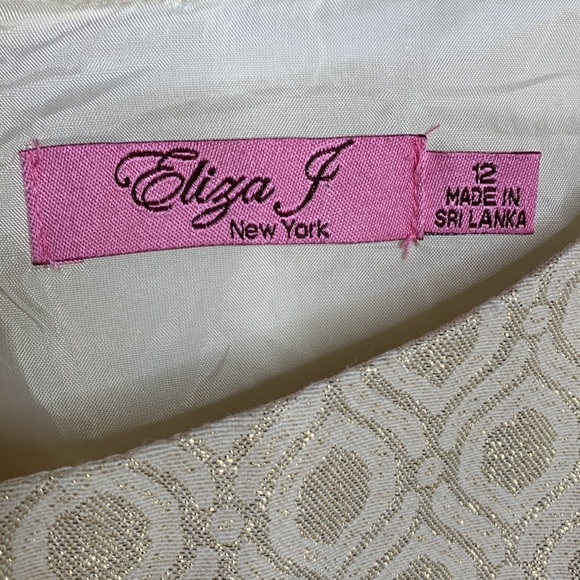 Eliza J Fit-n-Flare Gold Thread Jacquard Dress with‎ Rhinestones - Picture 5 of 7